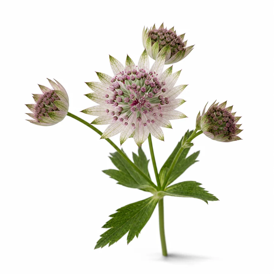 Astrantia (Astrantia major) pe fundal alb