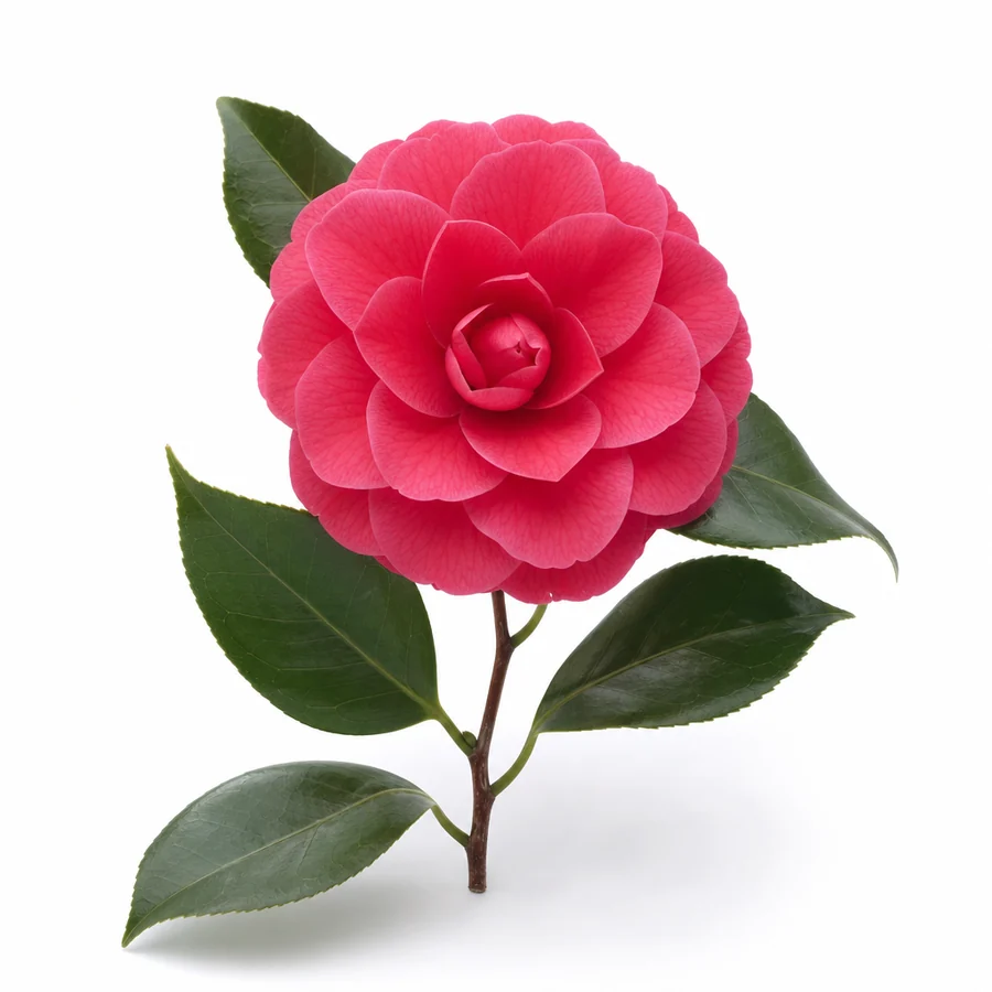 Camelia (Camellia japonica) pe fundal alb