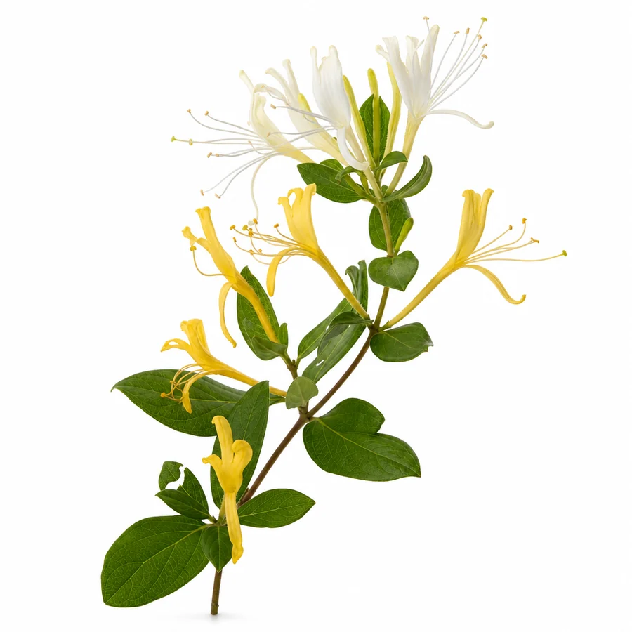 Caprifoi (Lonicera japonica) pe fundal alb