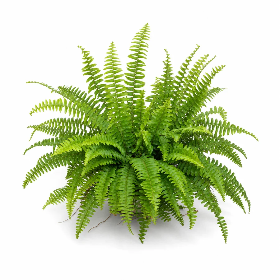 Feriga (Nephrolepis exaltata) pe fundal alb
