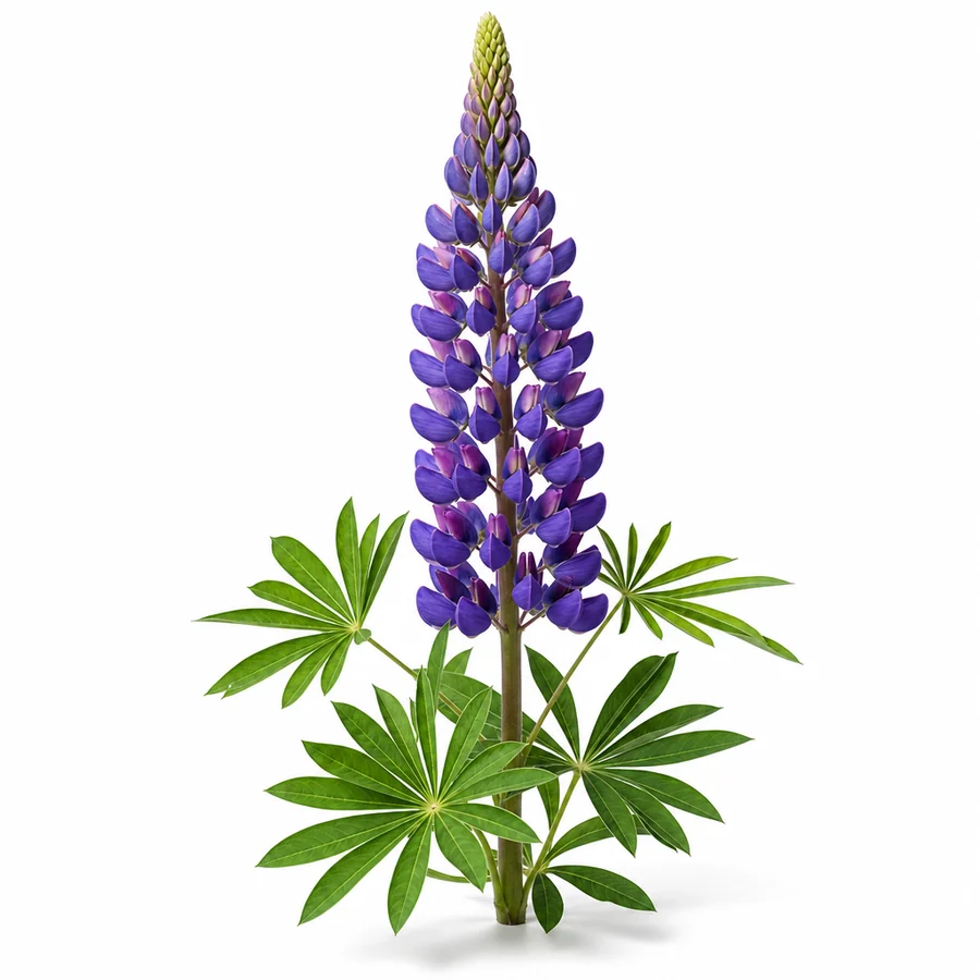 Lupin (Lupinus polyphyllus) pe fundal alb