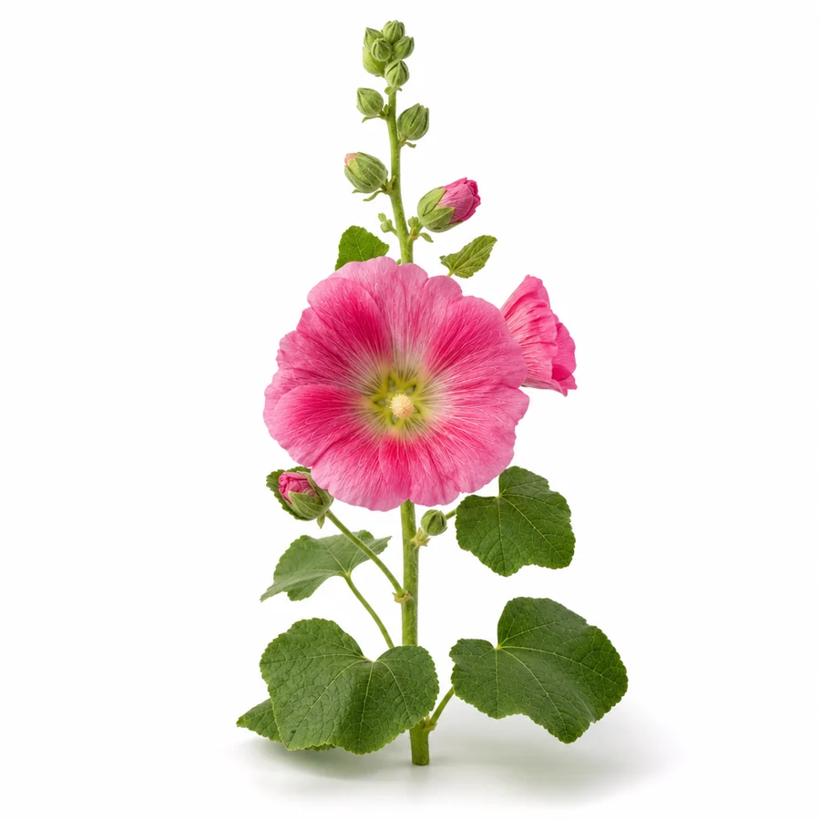 Nalba (Alcea rosea) pe fundal alb