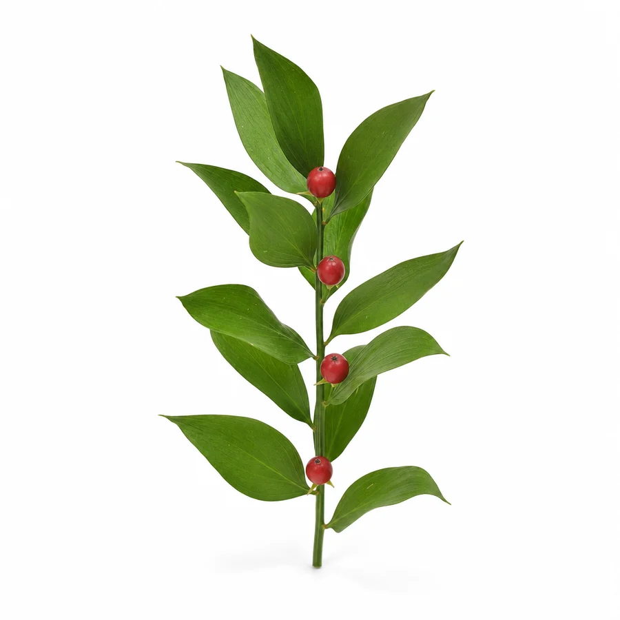 Ruscus (Ruscus) pe fundal alb
