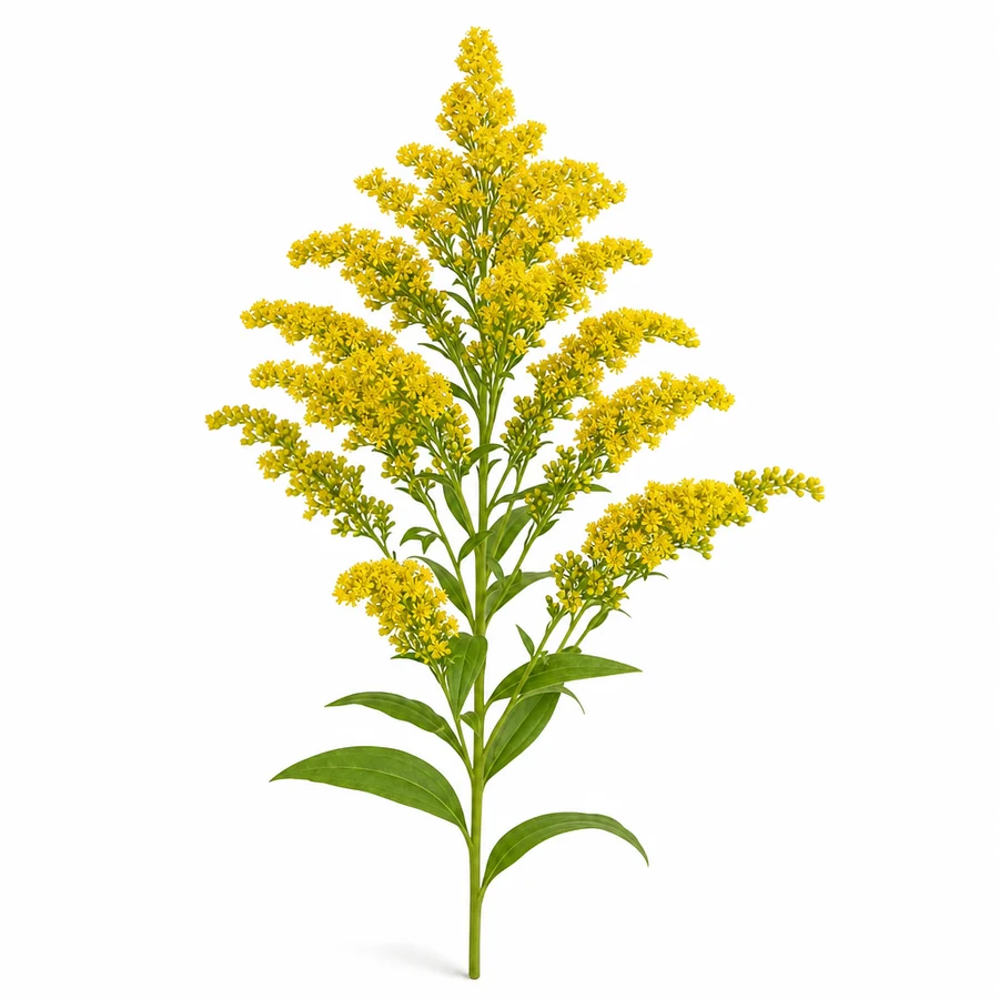 Solidago (Solidago) pe fundal alb