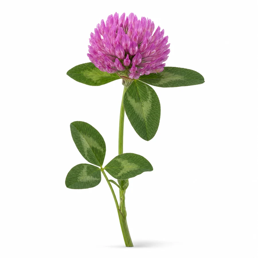 Trifoi rosu (Trifolium pratense) pe fundal alb
