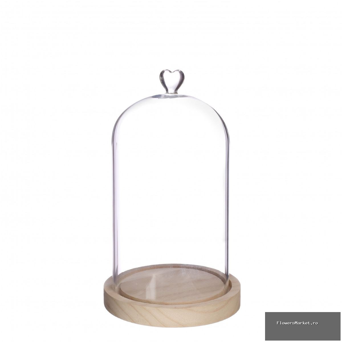 Liefde Glas stolp hart+hout d14*24cm