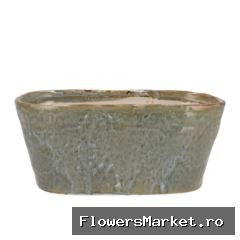 Iron Stone Blue Glazed Oval Pot 28x15x13cm Nm