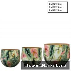 Metaal Monstera pot S/3 d33*28cm