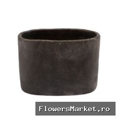 Iron Stone Grey Oval Pot 28x16x20cm
