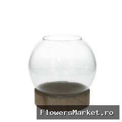 Glas Vaas Bol voet hout d20*21cm