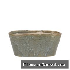 Iron Stone Blue Glazed Oval Pot 25x13x11cm Nm