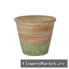 Cement Pot Oud Groen Rood 24x20cm