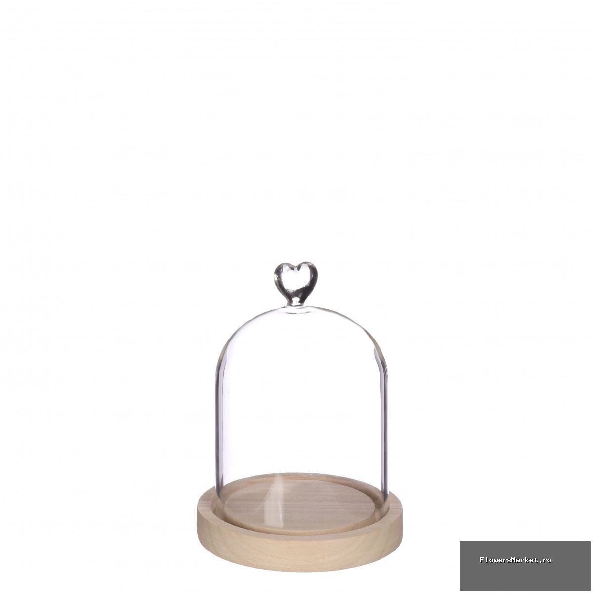 Liefde Glas stolp hart+hout d12*16cm