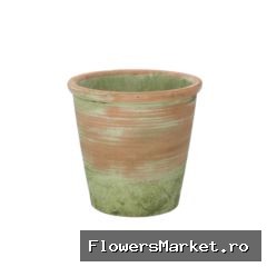 Cement Pot Oud Groen Rood 18x17cm