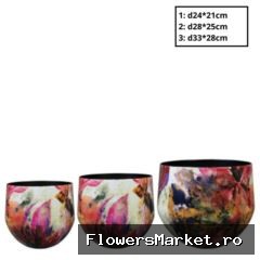 Metaal Magnolia pot S/3 d33*28cm