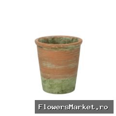 Cement Pot Oud Groen Rood 13x14cm