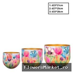 Metaal Tulips pot S/3 d33*28cm